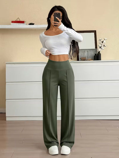 Vera — Pantalón Ancho de Tiro Alto con Cintura Moldeadora